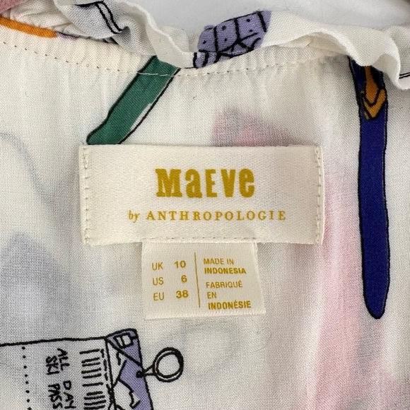 Anthropologie Maeve Marisol Ruffled Blouse Size 6 Winter Ski Print - Picture 3 of 5